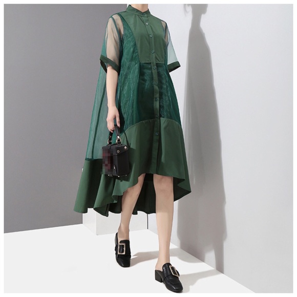 Green Sheer Fun Asymmetrical Swing Dress - Picture 6 of 8